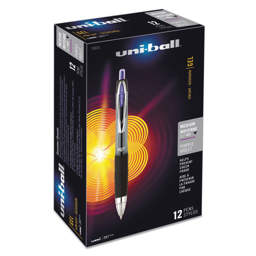 Uni-Ball Signo 207 Gel Pen, Retractable, Medium 0.7 mm, Purple Ink, Smoke/Black/Purple Barrel, Dozen