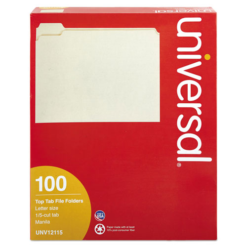 Universal Top Tab File Folders, 1/5-Cut Tabs: Assorted, Letter Size, 0.75