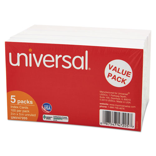 Universal Unruled Index Cards, 3 x 5, White, 500/Pack