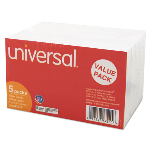 Universal Ruled Index Cards, 3 x 5, White, 500/Pack