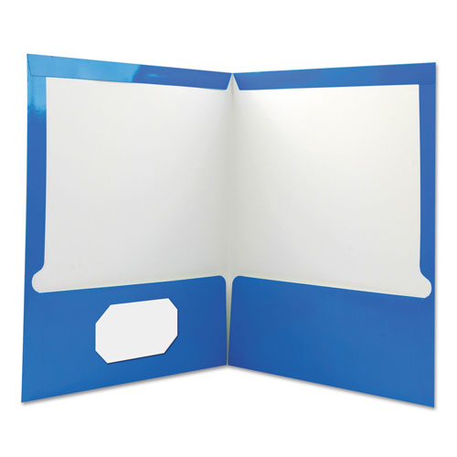 Universal Laminated Two-Pocket Folder, Cardboard Paper, 100-Sheet Capacity, 11 x 8.5, Blue, 25/Box