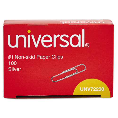 Universal Paper Clips, #1, Nonskid, Silver, 100 Clips/Box, 10 Boxes/Pack