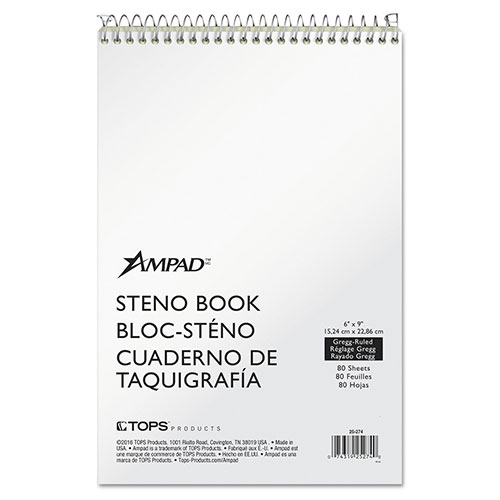 Ampad Steno Pads, Gregg Rule, Tan Cover, 80 Green-Tint 6 x 9 Sheets