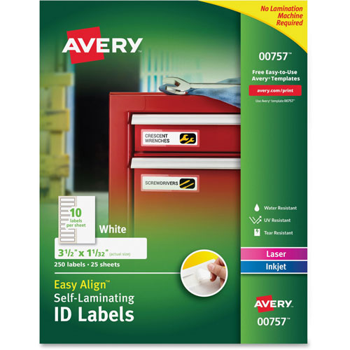 Avery Durable Self-Laminating ID Labels, Laser/Inkjet, 3/4 x 3 1/4, White, 250/Pack