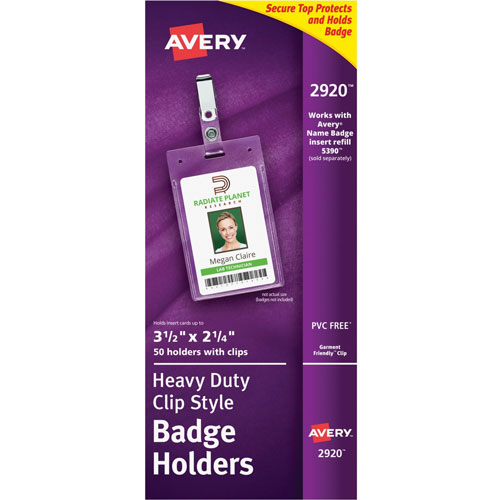 Avery Photo ID Badge Holders, Business Size, 2 1/4"x3 1/2", Portrait Clip