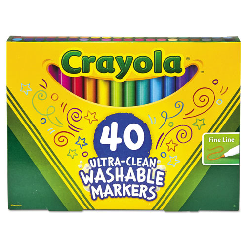 Binney And Smith Inc. Crayola Ultra-Clean Washable Markers, Fine Bullet  Tip, Classic Colors, 40/Set, CYO587861