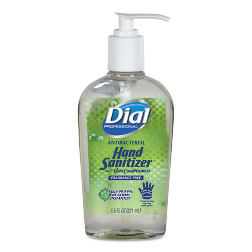 Dial Antibacterial Gel Hand Sanitizer with Moisturizers, 7.5oz Pump Bottle, 12/Carton