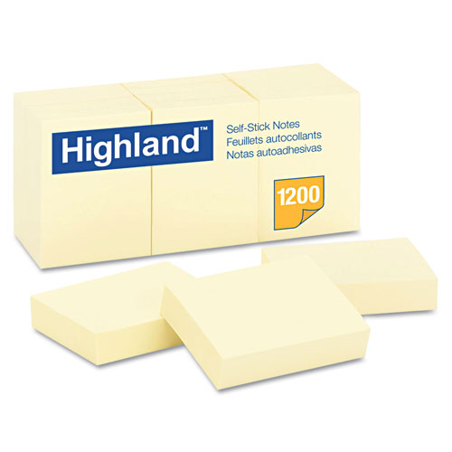 Highland Self-Stick Notes, 1.38" x 1.88", Yellow, 100 Sheets/Pad, 12 Pads/Pack