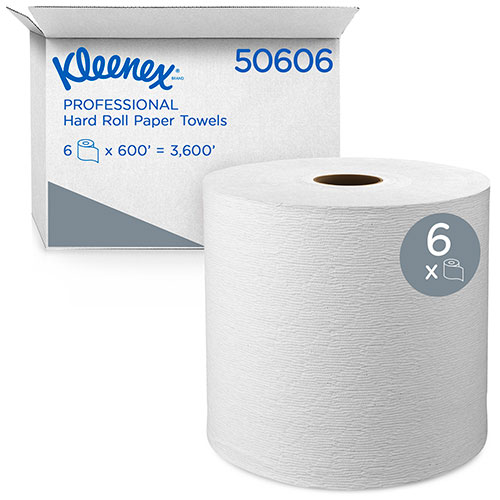 Kimberly-Clark Kleenex Hard Roll Paper Towels (50606) with Premium  Absorbency Pockets, 1.75 Core, White, 600'/Roll, 6 Rolls/Case,  3,600'/Case, KIM50606