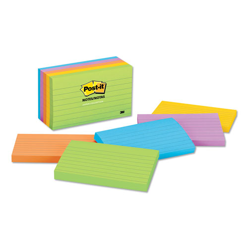 Post-it® Original Pads in Floral Fantasy Collection Colors, Note Ruled, 3" x 5", 100 Sheets/Pad, 5 Pads/Pack