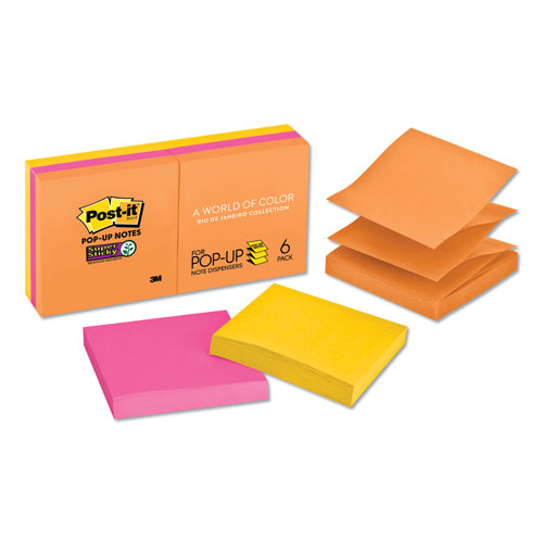 Post-it® Pop-up 3 x 3 Note Refill, 3" x 3", Energy Boost Collection Colors, 90 Sheets/Pad, 6 Pads/Pack