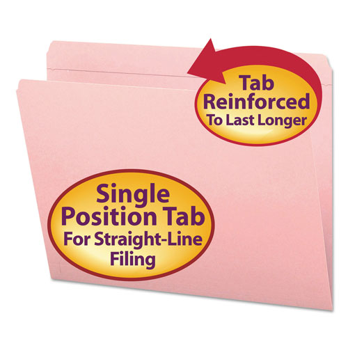 Smead Reinforced Top Tab Colored File Folders, Straight Tab, Letter Size, Pink, 100/Box
