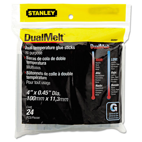 Stanley Bostitch Dual Temperature Glue Sticks, 0.45" x 4", Dries Clear, 24/Pack