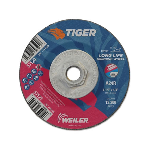 Weiler Tiger Grinding Wheels, 4 1/2 in Dia, .025 in Thick 5/8"-11 Arbor