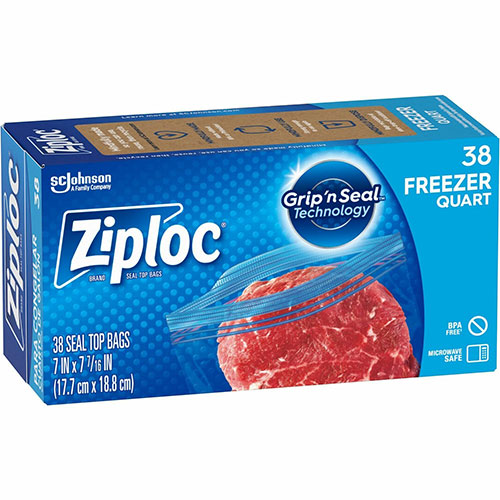 Ziploc Brand Freezer Quart Bags, with Grip 'n Seal Technology, 38