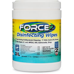 2XL FORCE2 Disinfecting Wipes, Wipe, 6 in x 6.75 in Length, 220/Tub, 220/Each, White