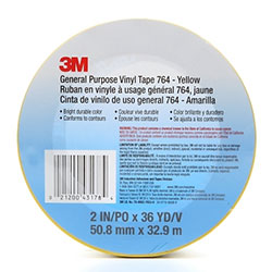 3M General Purpose Vinyl Tape 764, 5 mil, Yellow, 2 in x 36 yd