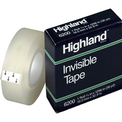3M Highland Invisible Tape, 1" Core; 3/4"x1296", Clear