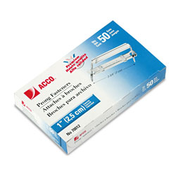 Acco Premium Two-Piece Paper Fasteners, 1" Capacity, 2.75" Center to Center, Silver, 50/Box (ACC70012)