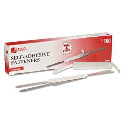 Acco Self-Adhesive Paper Fasteners, 2 in Capacity, 2.75 in Center to Center, Silver, 100/Box