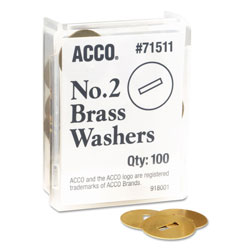 Acco Washers for Two-Prong Fasteners, #2, 1.25 in Diameter, Brass, 100/Box