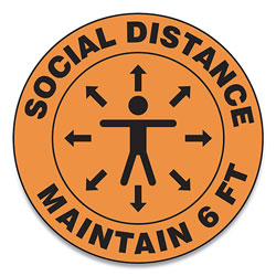 Accuform® Slip-Gard Social Distance Floor Signs, 17 in Circle,  inSocial Distance Maintain 6 Ft in, Human/Arrows, Orange, 25/Pack