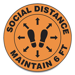 Accuform® Slip-Gard Social Distance Floor Signs, 17 in Circle,  inSocial Distance Maintain 6 Ft in, Footprint, Orange, 25/Pack