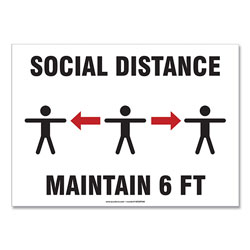 Accuform® Social Distance Signs, Wall, 14 x 10,  inSocial Distance Maintain 6 ft in, 3 Humans/Arrows, White, 10/Pack