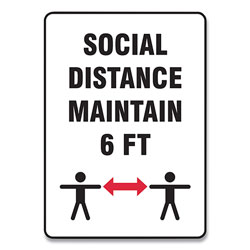 Accuform® Social Distance Signs, Wall, 14 x 10,  inSocial Distance Maintain 6 ft in, 2 Humans/Arrows, White, 10/Pack