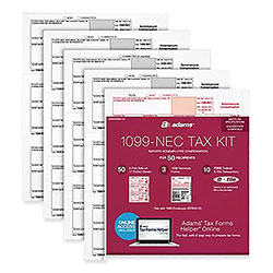 Adams Business Forms 1099-NEC + 1096 Tax Form Kit with e-File Code, Inkjet/Laser, Five-Part Carbonless, 8.5 x 3.67, 3 Forms/Sheet, 50 Forms Total