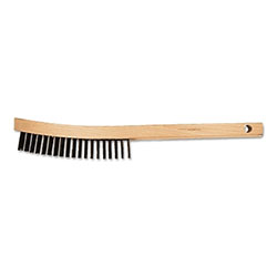 Advance Brush Curved Handle Scratch Brushes, 13 3/4 in, 4 X 19 Rows, Carbon Stl Wire, Wood Hndle