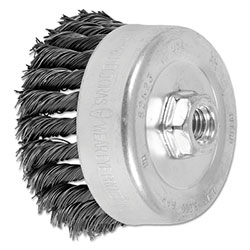 Advance Brush Standard Twist Single Row Cup Brush, 4 in dia, 5/8 in-11 Arbor, 0.023 Carbon Steel Wire