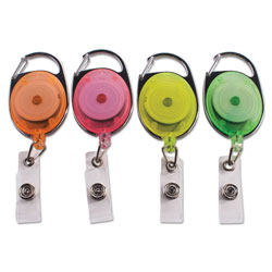 Advantus Carabiner-Style Retractable ID Card Reel, 30 in Extension, Assorted Neon, 20/Pack