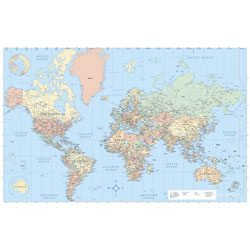 Advantus Laminated Wall Maps, World, Dry Erase, 50 x 32