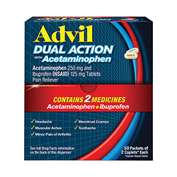 Advil® Dual Action with Acetaminophen and Ibuprofen Caplets, 50 Packets of 2 Caplets
