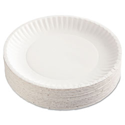 AJM Packaging Gold Label Coated Paper Plates, 9 in dia, White, 100/Pack, 10 Packs/Carton