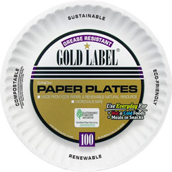 AJM Packaging Gold Label Paper Plates, 9 in, 100/PK, White