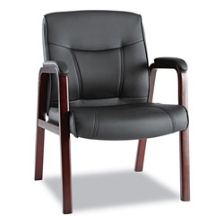 Alera Madaris Series Leather Guest Chair with Wood Trim Legs, 24.88 in x 26 in x 35 in, Black Seat/Black Back, Mahogany Base