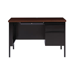 Alera Single Pedestal Steel Desk, 45.5 in x 24 in x 29.5 in, Mocha/Black, Black Legs