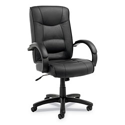 Alera Strada Series High-Back Swivel/Tilt Top-Grain Leather Chair, Supports Up to 275 lb, 17.91 in to 21.85 in Seat Height, Black