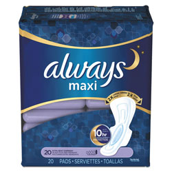 Always® Maxi Pads with Wings, Extra Heavy, Overnight, Unscented, Size 5, 20 Per Box, 6/Case, 120 Total
