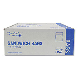 Amercare Flip Top Bag, 7 in x 7 in, Clear, 2,000/Carton