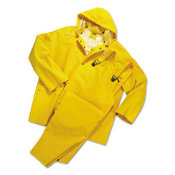 Anchor 3-Pc Rainsuit, Jacket/Hood/Overalls, 0.35 mm, PVC Over Polyester, Yellow, Large