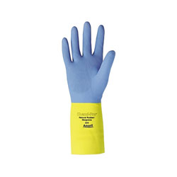 Ansell AlphaTec® 87-224 Neoprene Gloves, Cotton Flock Lined, Size 10, Yellow/Blue