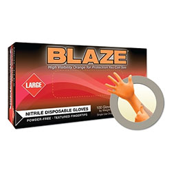 Ansell Blaze® N48 Nitrile Exam Gloves, Beaded Cuff, Unlined, X-Large, Orange, 5 mil
