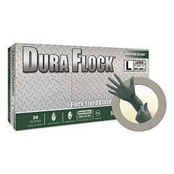 Ansell Dura Flock® DFK-608 Disposable Nitrile Gloves, 8.3 in Palm, 7.9 Fingers, Flocked Liner, Large, Dark Green