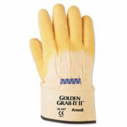 Ansell Golden Grab-It Gloves, 10, Gray/Yellow, Palm Coated