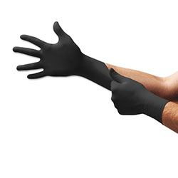 Ansell Onyx Disposable Gloves, Nitrile, Finger - 13 mm; Palm - 9 mm, Medium, Black