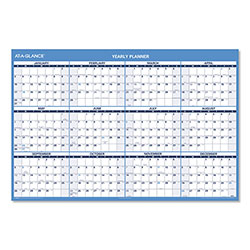 At-A-Glance Horizontal Reversible/Erasable Wall Planner, 48 x 32, White/Blue Sheets, 12-Month (Jan to Dec): 2024