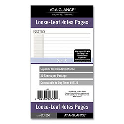 At-A-Glance Lined Notes Pages for Planners/Organizers, 6.75 x 3.75, White Sheets, Undated